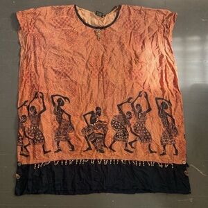The African Scene Orange & Black Tribal Print Tunic